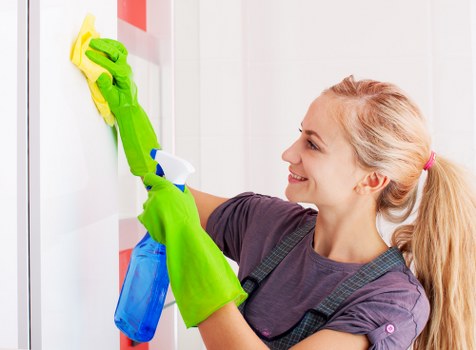Cleaning professional preparing equipment for a booked service