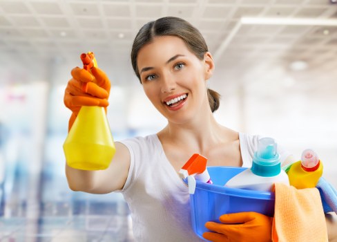 Cleaner reviewing a safety checklist before starting work