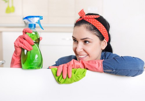 Local cleaner tidying a modern flat in Clapham